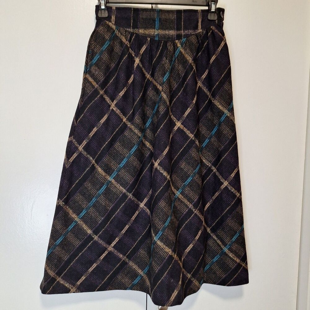 Abvien Vintage Wool Skirt Size 7/8 Purple Blue Brown